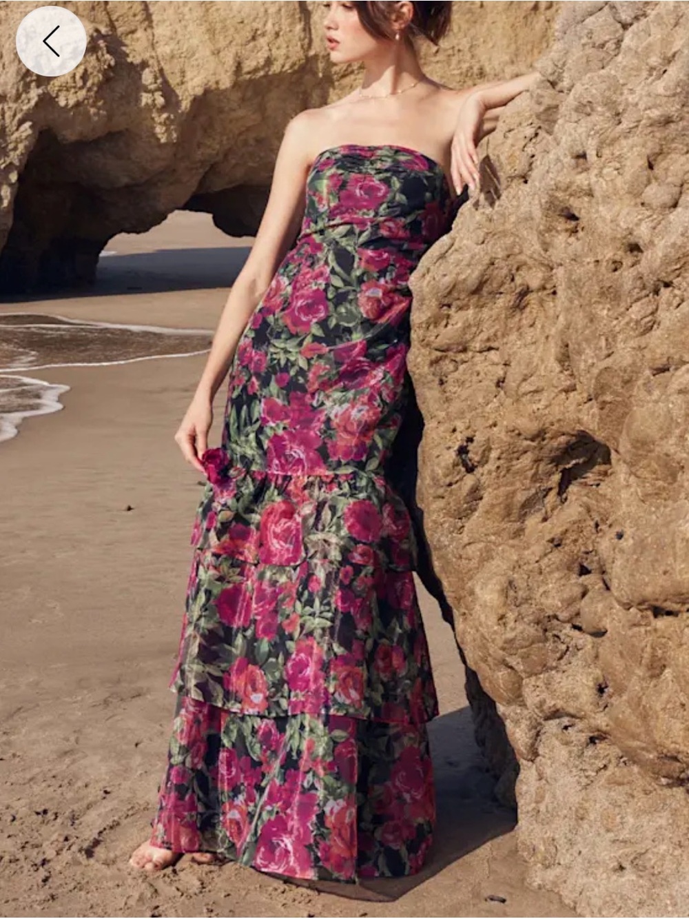 Strapless Floral Maxi Dress in Magenta and Green